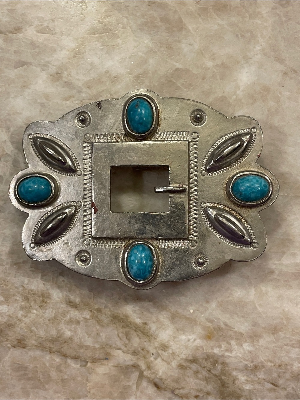 Western Turquoise Accent Belt Buckle silver